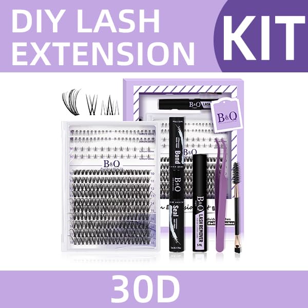 B&Qaugen Eyelash Extension Kit with Bottom Lash Extension 10-18mm 30D D Curl Lash Clusters Kit with Bottom Lashes DIY Lash Extension Kit Bond and Seal Lash Applicator (Kit-30D-D-MIX10-18)