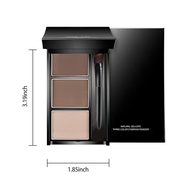 Eye Brow Powder Palette with Mirror for Women, Brown Eyebrow Powder Kit with Brush, Long-Lasting 3 Colors Brow Palette, Filler for Full, Defined Natural Brows Shaping (02)