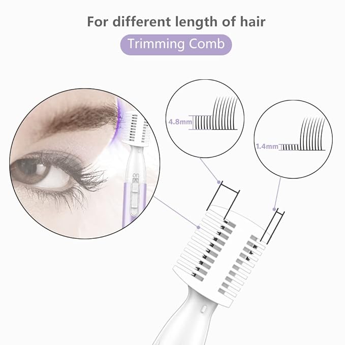 Funstant Upgraded Eyebrow Trimmer, Precision Electric Eyebrow Razor for Women Battery-Operated Facial Hair Remover with Comb No Pulling Sensation Painless for Face Chin Neck, Upper-Lip, Peach-Fuzz