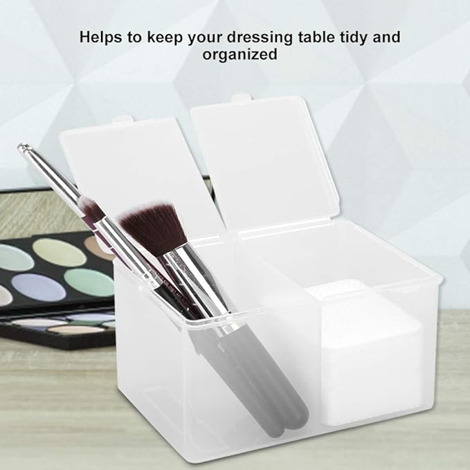 Cotton Pad Holder, 2 Grids Cotton Pads Swabs Makeup Container Nail Polish Glitter Powder Organizer Storage Box for Gauze Ball Home Office supplies (4.9 * 2.8 * 3.0 inch)