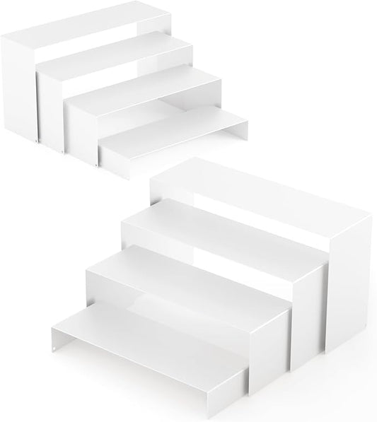 Black Matte Metal Display Stand,8 Pcs 2 Set Display Risers, Metal Rectangular Display Shelf for Showcase, Dessert, Toys, Perfume (8Pcs-Black, L7''x8''x9'')