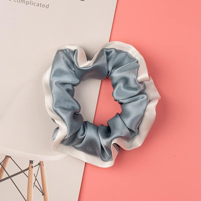Silmer Silk Scrunchies for Hair Curly Hair 100% Mulberry 3 Pack(Pink,Silvery Grey, Haze Blue)