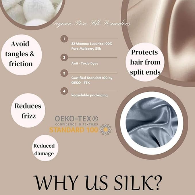 Suncdelv Silk,100% Silk Scrunchies for Hair,22 Momme Hair Ties for Anti-Crease & Breakage,Natural Women Hair Accessories，Fashion Hairbands 6PCS(Rice White)