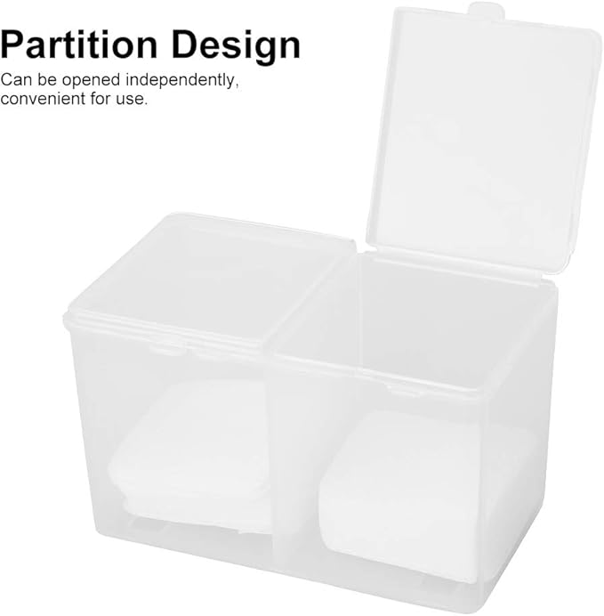 Cotton Pad Holder, 2 Grids Cotton Pads Swabs Makeup Container Nail Polish Glitter Powder Organizer Storage Box for Gauze Ball Home Office supplies (4.9 * 2.8 * 3.0 inch)