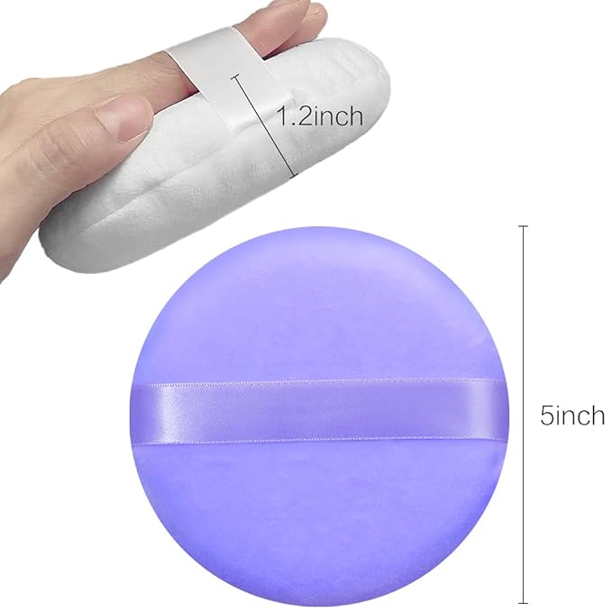 Jepeux 2 PCS large Powder puff, 5 inch cotton super soft Powder puff, washable, loose powder puff, baby powder, body puff round (Purple)
