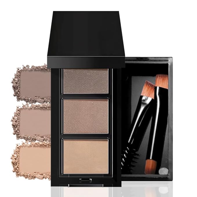 3 Colors Eyebrow Powder Kit for Women, Long-Lasting Waterproof Matte Brow Powder, Eye Brow Powder with 2 Double-ended Eyebrow Brush, Purse-Friendly Compact (A01#Light Medium Brown, 1Pcs)
