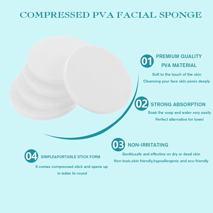 Mgiflw Compressed Facial Sponge,Reusable Makeup Blender 60 Count,Soft Round Wash Sponges for Estheticians Makeup Removal,Face Cleansing Exfoliating Compress Spa Pads for Women,White
