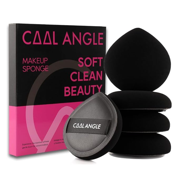 5Pcs Makeup Sponge Latex-Free Soft Blender Sponge Perfect for Liquid Foundation Concealer Cream Powder, Beauty Sponge Gift Set for Long-lasting and Natural Makeup, Black, Medium