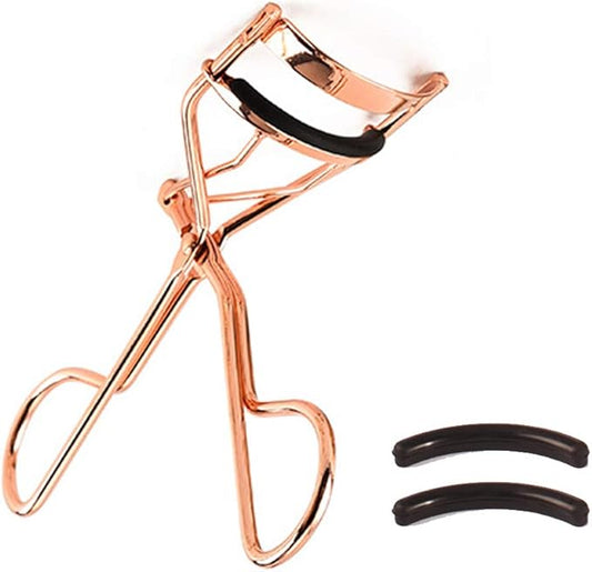 EMILYSTORES Professional Makeup Tool for Eyelashes with 2 Replacement Silicone Refill Pads Pinch Pain Free Metal Eyelash Curler 1PC, Golden Color