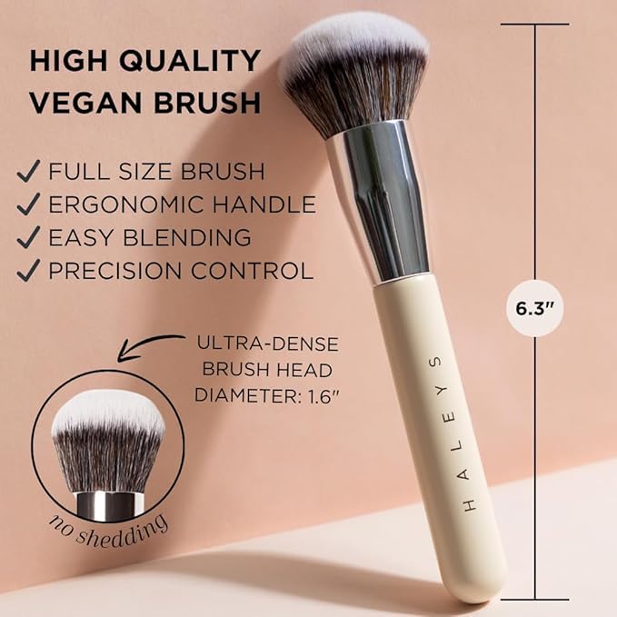 HALEYS Kabuki Makeup Brush – Vegan Foundation Brush for Liquid, Cream & Powder, Seamless Blending Face Brush for Concealer, Blush & Setting Powder, Airbrush Finish, Dermatologist-Tested
