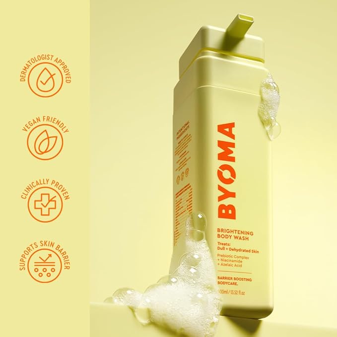 BYOMA Brightening Body Wash - Creamy Formula with Niacinamide & Azelaic Acid for Dull, Dehydrated Skin - Brightens & Evens Tone - Skin Barrier Repair - 16.9 Fl. Oz