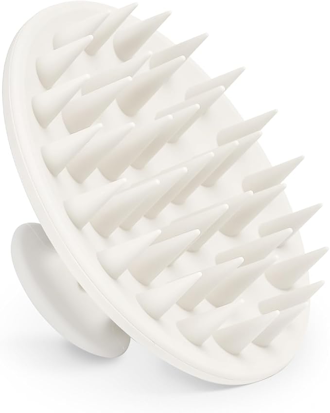 Meartchy Silicone Scalp Massager Shampoo Brush, Scalp Brush for Hair Growth & Dandruff Removal, Hair Scrubber Scalp Stimulator Exfoliator Brush with Soft Bristles for Wet Dry Scalp Care (White)