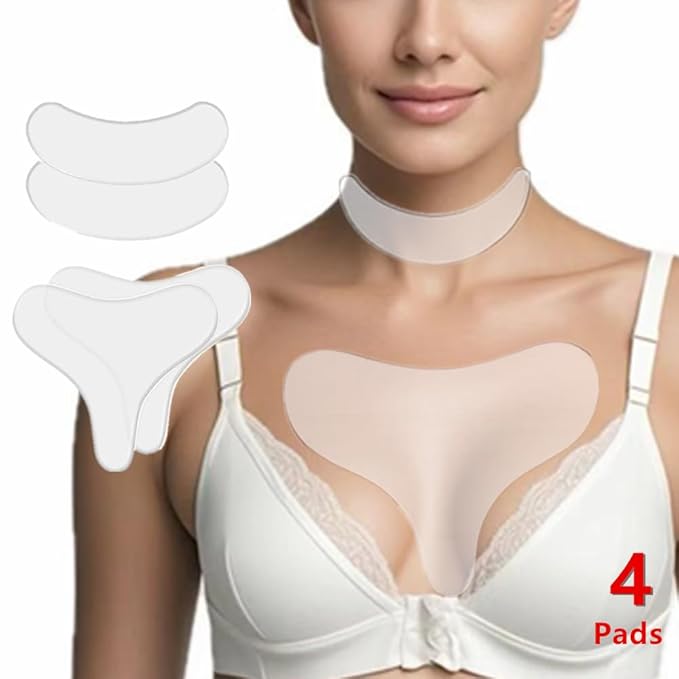 YIshiQI Neck Wrinkle Patches Chest Wrinkle Pads Pack of 4 -Antiwrinkle Silicone Pad- Silicone Facial Neck Sheet Reusable and Washable Wrinkle Patches Moisturizing for Treatment While Sleeping