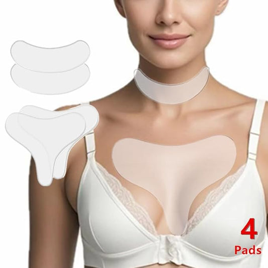 YIshiQI Neck Wrinkle Patches Chest Wrinkle Pads Pack of 4 -Antiwrinkle Silicone Pad- Silicone Facial Neck Sheet Reusable and Washable Wrinkle Patches Moisturizing for Treatment While Sleeping