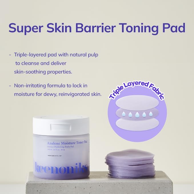 keenoniks Moisture Recovery Toner Pads for Dry, Sensitive Skin – Soothes & Hydrates with Azulene & Chamomile – Korean Skincare - 80 Pads (5.07 fl oz)