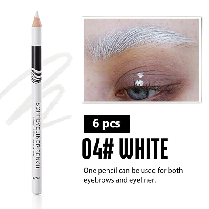 6Pcs Eyebrow Pencils for Women, Wooden Hard-Core White Eyebrow and Eyeliner Pencil, Long Lasting Waterproof and Sweat-Proof, Beginner Makeup Brow Pencil, Create a Natural Eye Brow Makeup