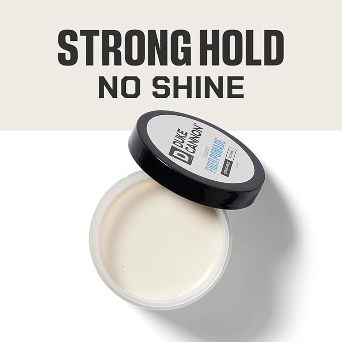 Duke Cannon Supply Co. Flexible Fiber Pomade – 2 oz – Strong Hold, No Shine, Water-Based for Easy Washout, Textured & Pliable Finish for Shorter Hairstyles