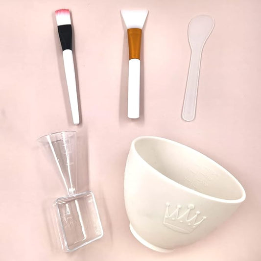 Silicone Face Mask Mixing Bowl Set, DIY Facemask Mixing Tool Kit with Silicone Mask Bowl, Facial Mask Brush, Bowl Stick Spatula, Face Mask Applicator, Measuring Cup (5 PCS＆White)