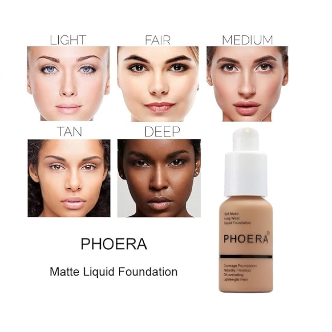 PHOERA Foundation,Flawless Soft Matte Oil Control Best Cover up Full Coverage Liquid Foundation .(107# Hone)