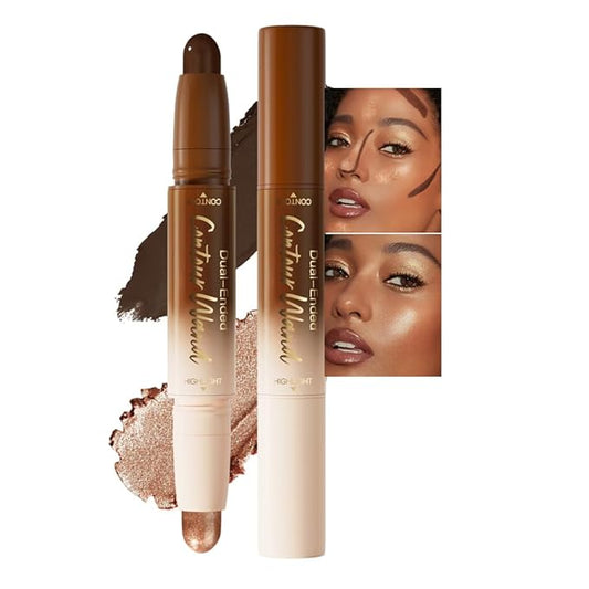 evpct Black Cocoa &Bronzer Shimmer Cream Foundation Stick Face Body Makeup Dual Ended, no Transfer Waterproof 2in1 Cream Concealer Stick Contouring Makeup, Nose Contour Bronzer Sticks Face Highlighter