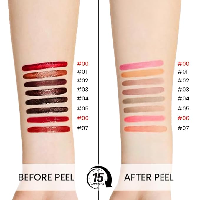 JUAAZIN 2Pcs Matte Lip Stain Peel Off Lip liner with Tweezer, Peel Off Lip Stain, Long Lasting Waterproof Lipstick Lip Gloss Tattoo, Transfer-proof for All Skin Types (0.24 fl oz-00#+06#)