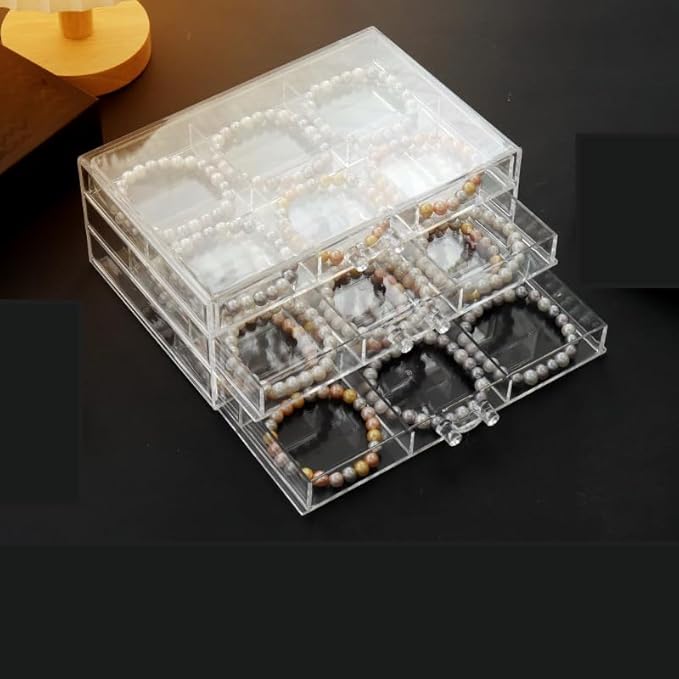 Feadily 1PCS Acrylic Jewelry Organizer Box, Jewelry Drawer Organizer With 3 Drawers 18 Grids, Bracelet Earring Holder Organizer, Clear