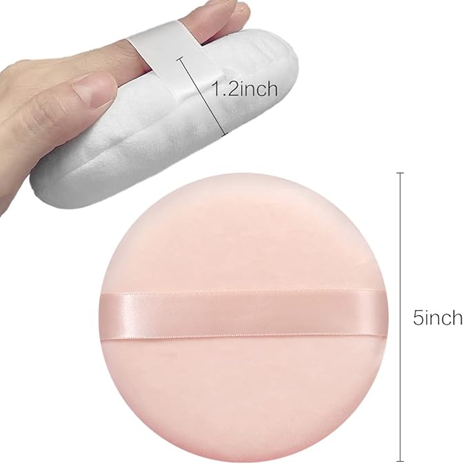 Jepeux 2 PCS large Powder puff, 5 inch cotton super soft Powder puff, washable, loose powder puff, baby powder, body puff round (Beige)