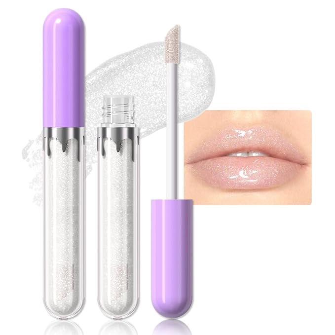 Hxssll Glitter Liquid Lip Gloss,Nude Shimmer Lipstick, Waterproof Shimmer Lip Stain Lip Glaze, High Shine Long Lasting Shiny Lip Color Makeup 01#