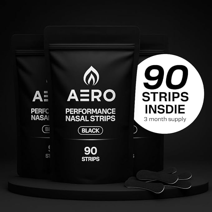 Performance Nasal Strips for Breathing (90 Count) - Oil & Sweat Proof Adhesive - Athletic Nasal Strips for Snoring & Sleeping - Black, Wide Body, Universal Fit, Extra Strength
