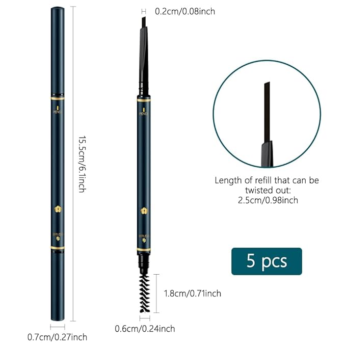 5 Pcs Eyebrow Pencils for Women, Waterproof Professional Makeup Micro Brow Pencil, Black Brow Kit with Eyebrow Brush, Ultra-Fine Mechanical Pencil, Vegan&Cruelty-Free (C01#Black)
