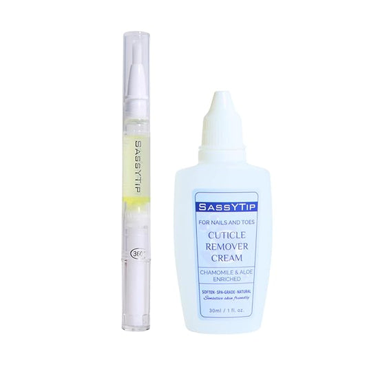 SASSYTIP Cuticle & Nail Duo: 15-Second Softening Gel + Strengthening Oil Pen with Jojoba & Vitamin E for Healthy, Manicured Nails (Lemon+Gel)