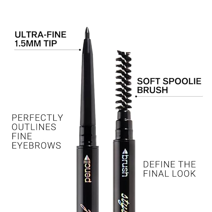 5 Pcs Dual-Sided Auto-rotate Ultra-Fine Tip Eye Brow Pencils Pack,Draws Tiny Precise Brow Makeup, Defines, Fills Brows, Shapes, Contours, Combs, ‌1mm Pen Point (Black+3*Dark Brown+Gray)