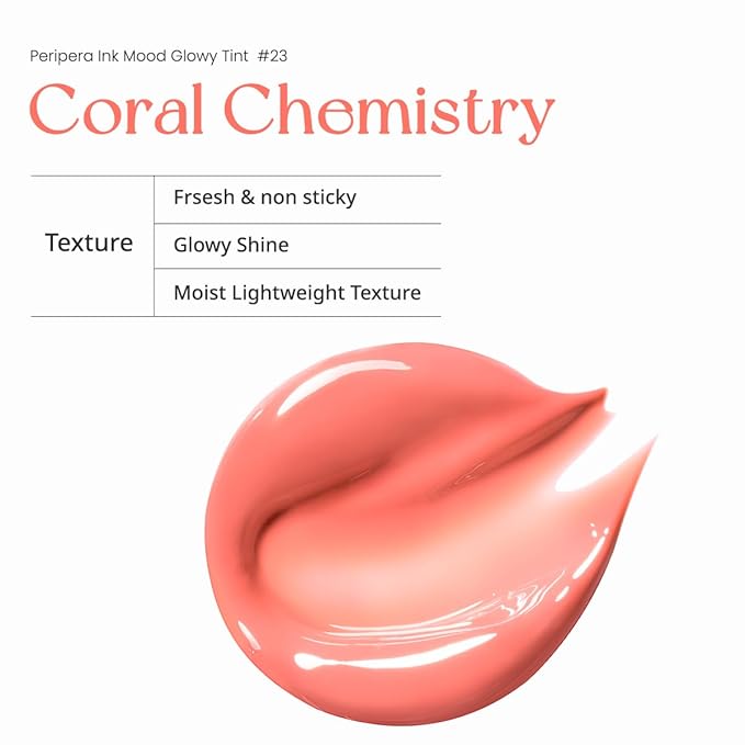 Peripera Ink Mood Glowy Tint | Lip-Plumping, Naturally Moisturizing, Lightweight, Glow-Boosting, Long-Lasting, Comfortable, Non-Sticky, No White Film (023 CORAL CHEMISTRY)