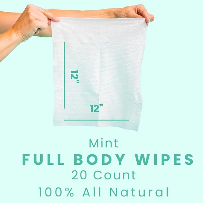 HyperGo XL Body Wipes for Women & Men – 12" x12" Rinse-Free Full Body Cleansing Wipes 20 Count Pack - Mint | Biodegradable, Hypoallergenic, Aloe-Infused | Gym, Festival, Camping Essentials