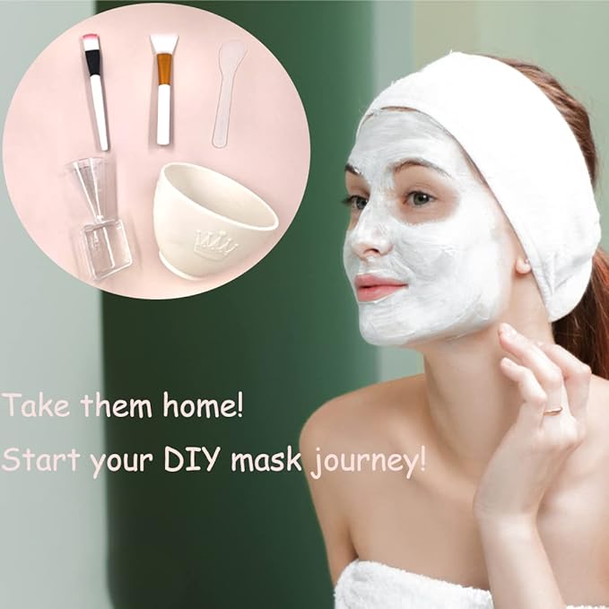 Silicone Face Mask Mixing Bowl Set, DIY Facemask Mixing Tool Kit with Silicone Mask Bowl, Facial Mask Brush, Bowl Stick Spatula, Face Mask Applicator, Measuring Cup (5 PCS＆White)