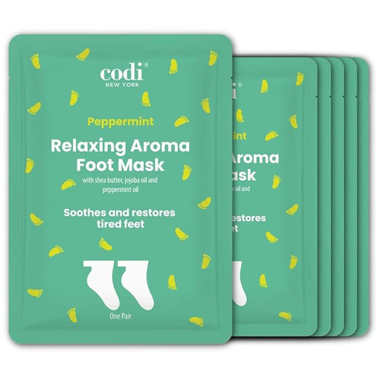 Codi New York Relaxing Aroma Foot Mask, Home Spa Pedicure Socks, 6 Pairs, For Dry Cracked Feet, Hydrating Foot Treatment, Made in Korea, Peppermint