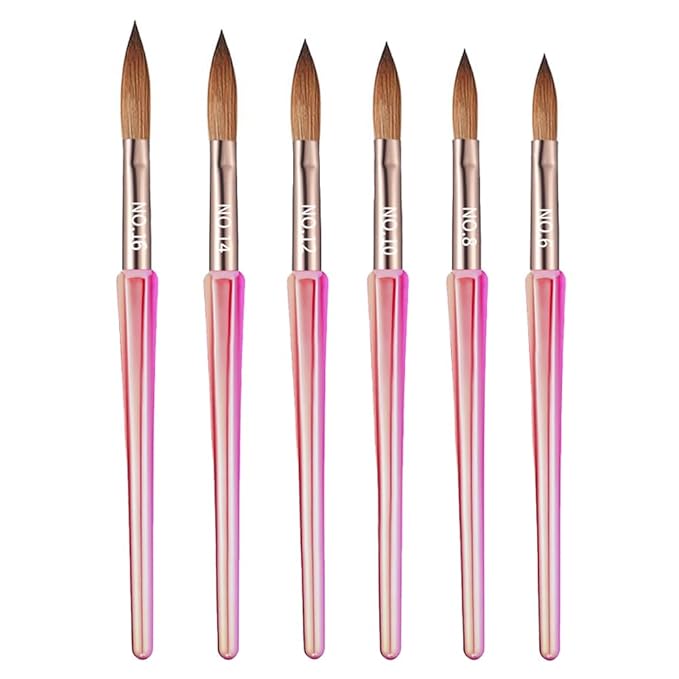 DAIXIANGER 6Pcs Acrylic Nail Brush Set, Size 6/8/10/12/14/18 - Professional Nail Brushes for Acrylic Application Powder & Nail Extension, 3D Nail Carving Tools for DIY Home Salon Manicure-Pink
