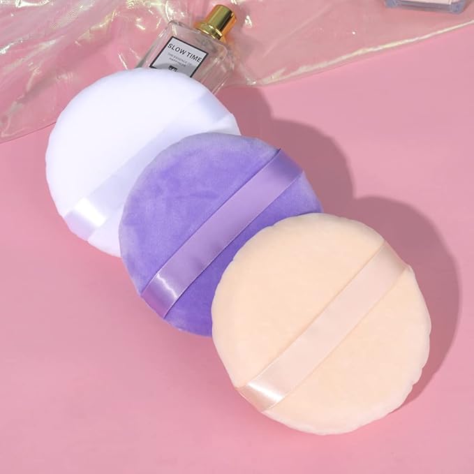 Jepeux 2 PCS large Powder puff, 5 inch cotton super soft Powder puff, washable, loose powder puff, baby powder, body puff round (Purple)