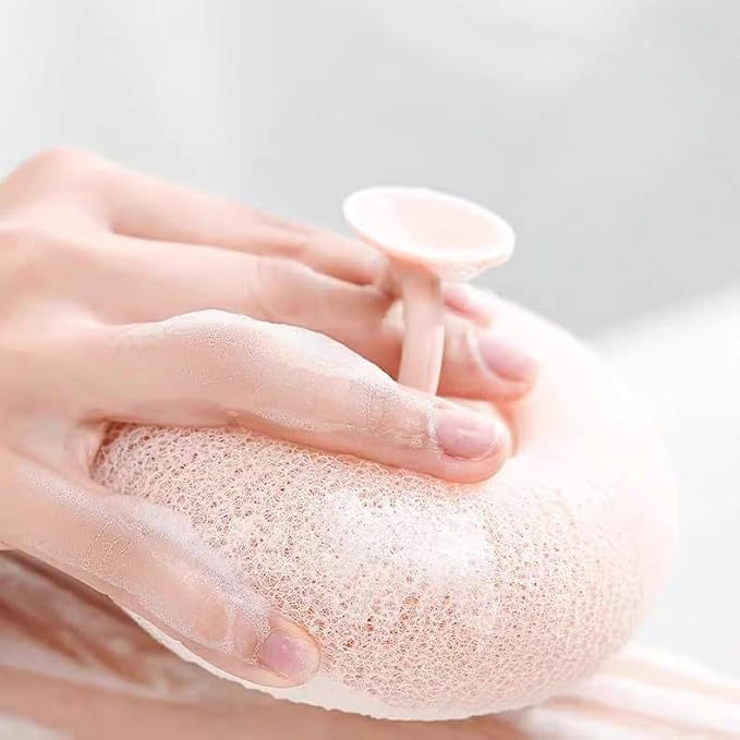 Super Soft Sunflower Suction Cup Bath Ball, 2025 Upgraded 2-in-1 Sunflower Ball Exfoliating Bath Sponge Cleaning Brush, Mesh Shower Body Sponge Accessories for Women, Men Shower (Cyan+Pink)