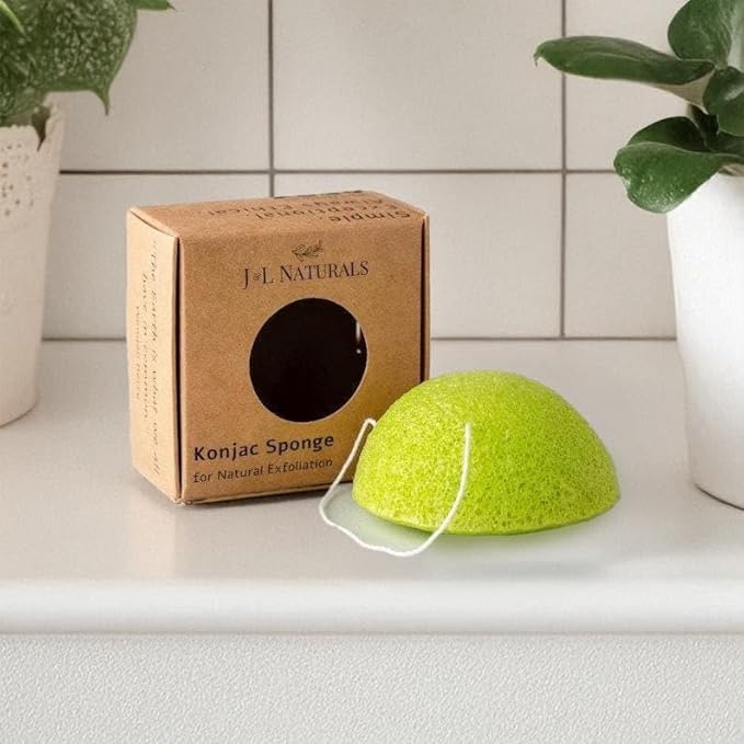 J&L Naturals Konjac Sponge | Exfoliating Face & Body Sponge for All Skin Types | Gentle Scrub | Cruelty Free, Vegan, Natural, Sustainable (Green Mint (for Oily/Combination Skin), 5-Pack Bundle)