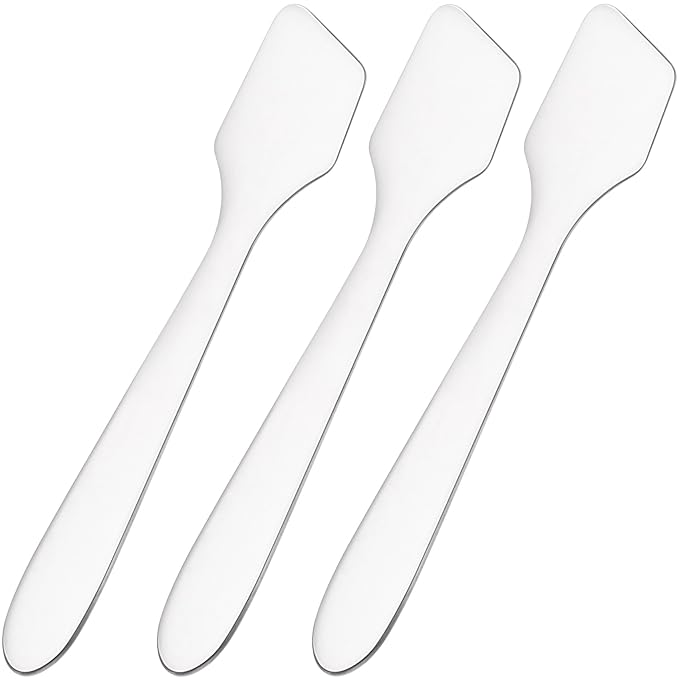 Pndeyo 3pcs Mini Metal Makeup Spatula, Reusable Cosmetic Cream Spatulas Spoon, Skincare Scoop Applicator Facial Massage Beauty Tools for Mixing and Sampling Face Eye Cream- Silver