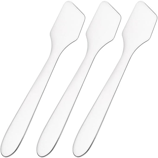 Pndeyo 3pcs Mini Metal Makeup Spatula, Reusable Cosmetic Cream Spatulas Spoon, Skincare Scoop Applicator Facial Massage Beauty Tools for Mixing and Sampling Face Eye Cream- Silver