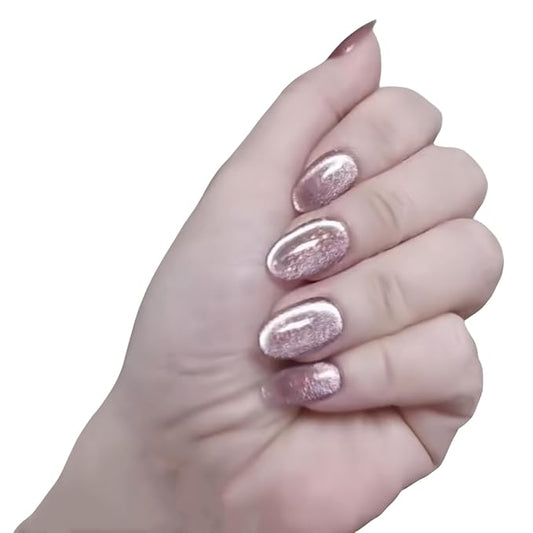 Cat Eye Press on Nails Handmade Short Oval/Square/Round False Nails with French Tip/Aurora/Magnetic Shimmer Designs (Side#Candy Wrapper S)