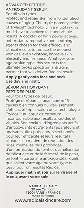 Radical Skincare Advanced Peptide Antioxidant Serum - Repairs and Smooths Skin to Reduce Wrinkles & Improve Elasticity - For All Skin Types - Paraben Free - Clinically Proven Results (1 Fl Oz, 2 Pack)