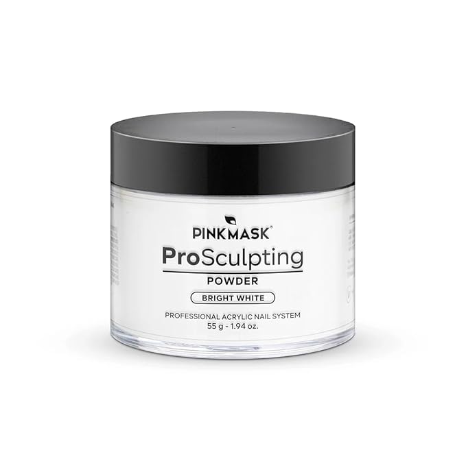 Pink Mask - Pro Sculpting Acrylic Nail Powder - Self-Leveling Formula for Bubble-Free Finish - 55 g / 1.94 oz - Bright White