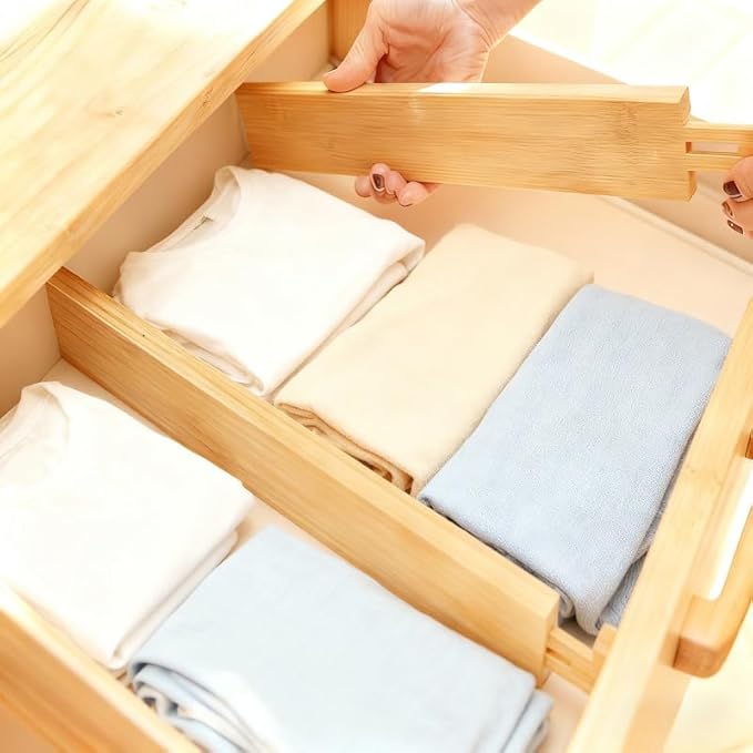 DZS Bamboo Drawer Organizer, 4-Pack Adjustable and Expandable Divider Insert for Kitchen, Bathroom, Office