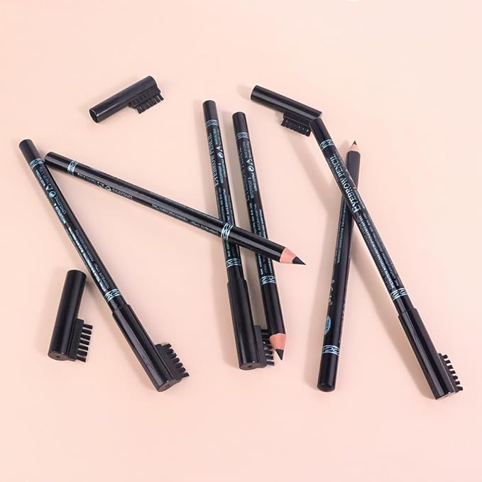 Eyebrow Pencils for Women with Sharpener, 6Pcs Hard-Core Wooden Eye Brow Eye Liner Pencils for Beginner Makeup, Waterproof & Sweat-Proof (Brown-6Pcs)