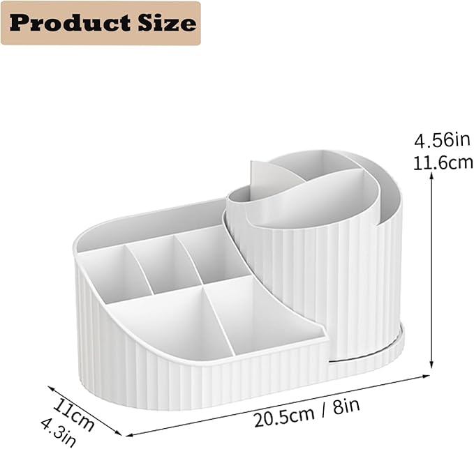 SOVGIZF Makeup Organizer for Vanity, Rotating Cosmetic Storage Organizer with Brush Holder, Skincare Display Case, small Countertop Makeup Holder for Bathroom or Dresser,White
