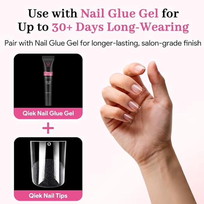 Qiek Extra Short Sharp Square Fake Nail Tips - 15 Sizes 240 PCS Clear French Half Matte Press On False Nail Tips Full Cover Gel Nail Tips Extensions Thick Long Lasting DIY Beginners & Salon Manicure