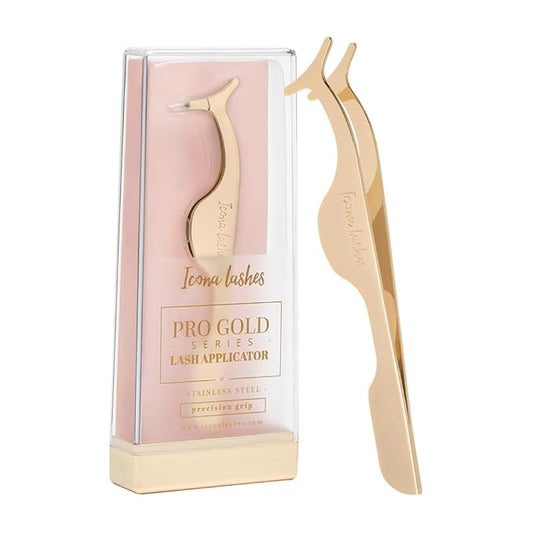 Icona Lashes Eyelash Applicator for False Eyelashes & Lash Extensions || 24K Gold Plated Stainless Steel with Contoured Tip for Precise Application & Ergonomic Handle for Comfortable Grip